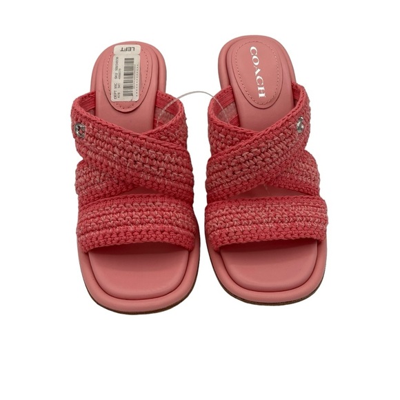 Coach Quintin Pink Crochet Slip On Heeled Sandals Women's Size 8.5 - Picture 3 of 11